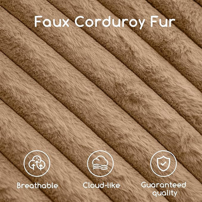 HIGOGOGO Round Stuffed Pouf Ottoman, Stripe Faux Fur Poufs with Foam Chunk Filling, Furry and Fluffy Pouf Foot Stool Storage Ottoman, 26 X 18 Floor Poufs Foot Rest for Living Room, Brown