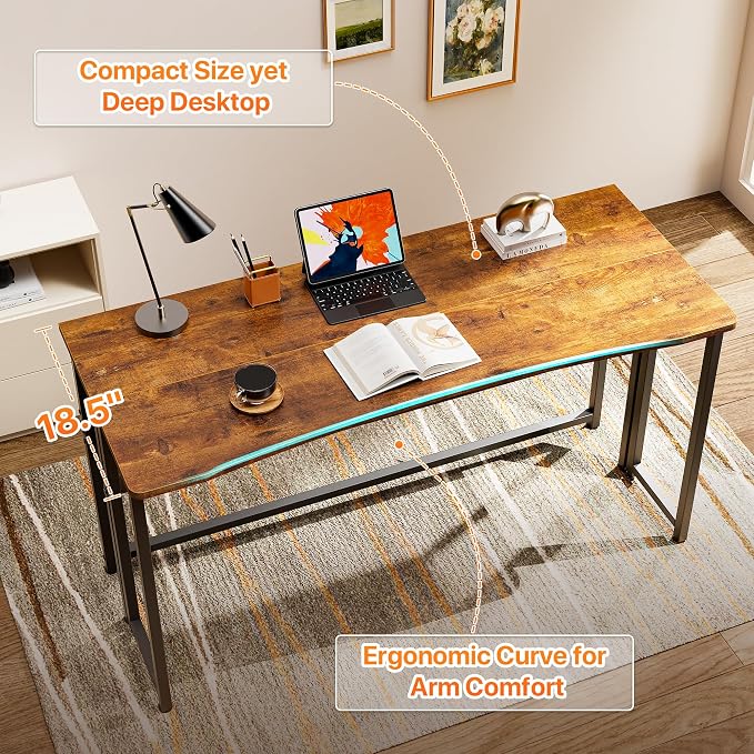 Huuger Folding Desk with Storage Shelf, 47.2 Inch Foldable Computer Table for Small Spaces, Space Saving Sofa Table for Couch, Writing Work Office Computer Desk, Easy to Fold, Rustic Brown