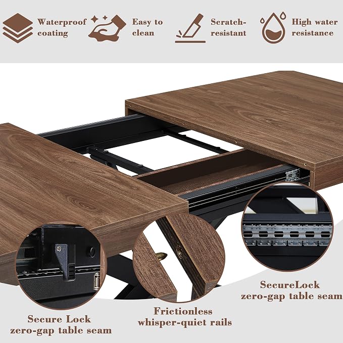 MECHYIN Extendable Dining Room Table for 4-6-8, 55''-70.9'' Wood Rectangle Expandable Dining Table with Hidden Storage, Space Saving Farmhouse Kitchen Table for Dining Room Kitchen Office,Walnut