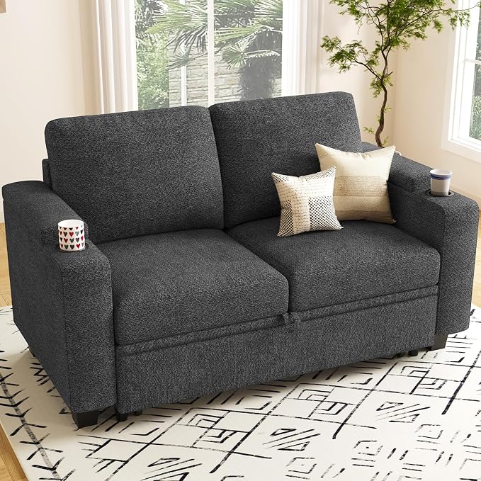 Belffin Modular Sectional Loveseat with Pullout Bed Sectional Sleeper Sofa with Pull Out Bed for Living Room.Dark Grey