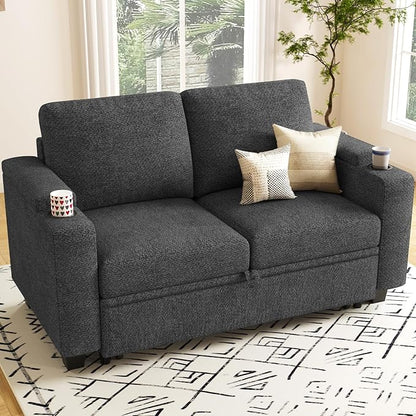 Belffin Modular Sectional Loveseat with Pullout Bed Sectional Sleeper Sofa with Pull Out Bed for Living Room.Dark Grey