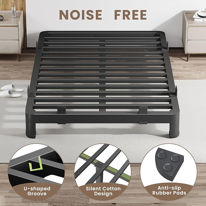 MAF 6 Inch Queen Metal Platform Bed Frame with Anti-Collision Round Legs, Black 3500 Lbs Heavy Duty Bed Frame Steel Slats Support, No Box Spring Needed, Easy Assembly