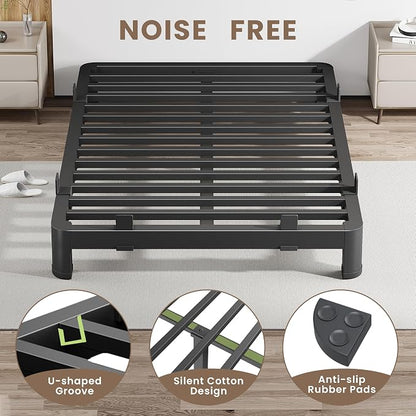MAF 6 Inch Full Metal Platform Bed Frame with Anti-Collision Round Legs, Black 3500 Lbs Heavy Duty Bed Frame Steel Slats Support, No Box Spring Needed, Easy Assembly