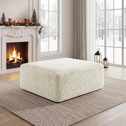 Corduroy Ottoman, Modern Boneless Cloud Foot Rest Foam Support, Oversized Modular Sectional Sofa Stool for Living Room, Bedroom & Small Spaces, No Assembly Required(Beige, Ottoman)