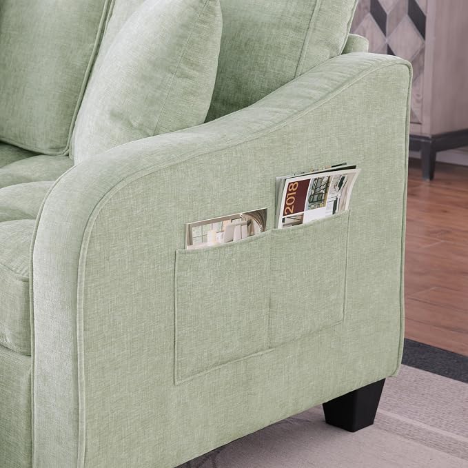 ERYE Chenille Tufted Loveseat Sofa and Ottoman Set, Tufted Recliner Sleeper Chaise Lounge with Curved Storage Ottoman,Reclining Backrest and Side Pockets, 4 Pillows