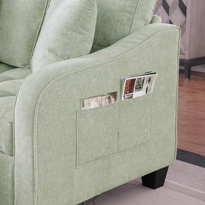ERYE Chenille Tufted Loveseat Sofa and Ottoman Set, Tufted Recliner Sleeper Chaise Lounge with Curved Storage Ottoman,Reclining Backrest and Side Pockets, 4 Pillows