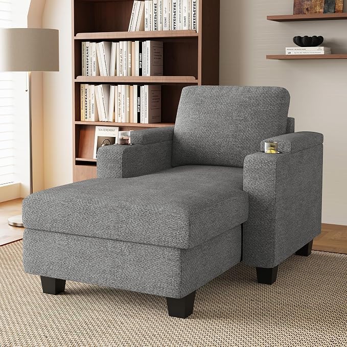 Belffin 52.8" Deep Storage Chaise Lounge with Cup Holder for Apartment Couch Light Grey