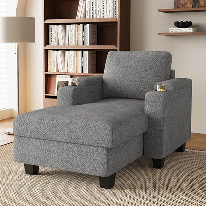 Belffin 52.8" Deep Storage Chaise Lounge with Cup Holder for Apartment Couch Light Grey