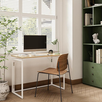 alawooder 31.5" Folding Desk: No Assembly, Wood Top for Small Spaces | Home office desk, holds 150 lbs, folds flat to 2.3 in, splash-proof wood top, sturdy metal frame