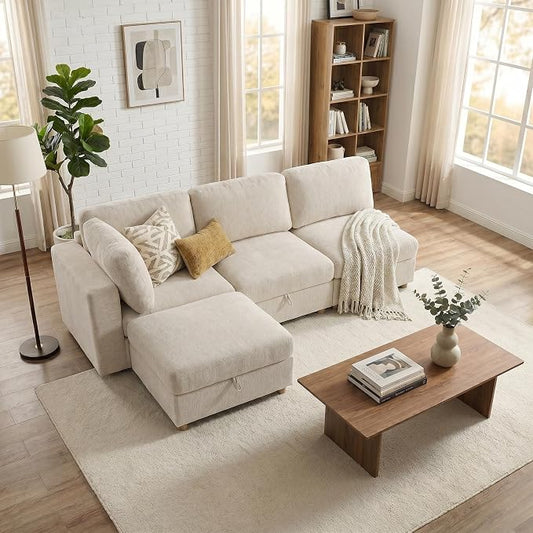 ERYE 95-Inch Oversized L Shaped Sectional Sofa 4 Seat Modular Storage Sofa Couch W/Deep Seat,Skin Friendly Plush Chenille Upholstered Convertible Corner Sectional Couch with Ottoman
