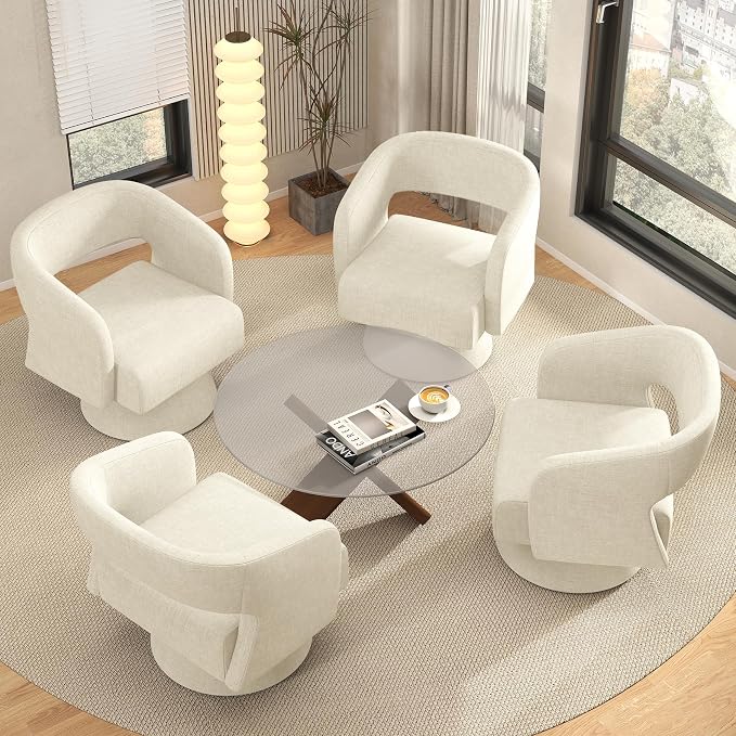 Luxanimarion Swivel Barrel Accent Chair,Oversized Chenille Upholstered Round Swivel Chair,Modern Luxury 360 Degree Living Room Vanity Chair for Bedroom Office,White,1PCS