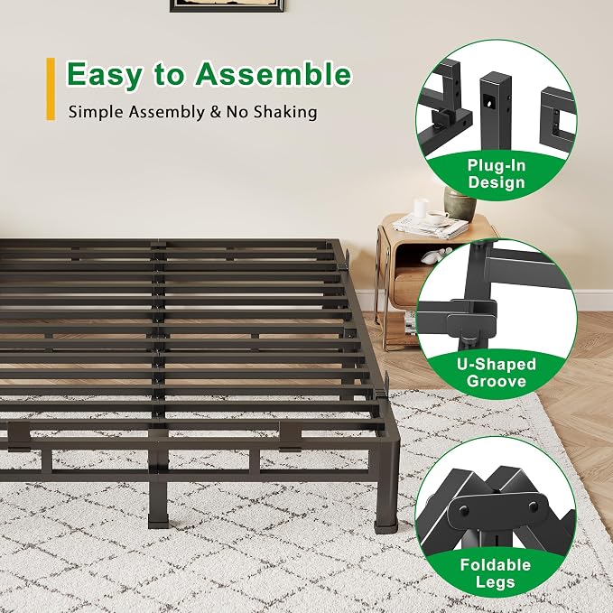 ROIL 7 Inch King Bed Frame, Metal Bed Frame & Box Spring 2 in 1 Platform with Round Corner Legs, 4000LBS Double Layer Low Profile Metal Platform Mattress Baffles, Noise-Free Easy Assembly