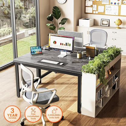 Huuger 48 x 24 inch Desk with Power Outlets & USB-C, Deeper & Thicker Desktop, Robust Metal Tubes, Computer Desk, Heavy Duty Office Desk, Work Gaming Desk for Home Office, Grey