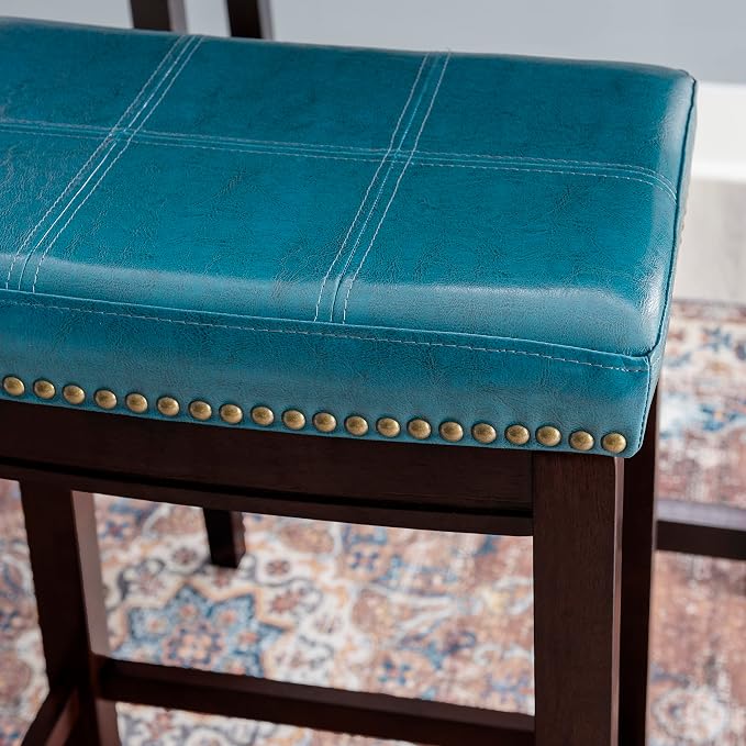 Linon Carson Blue Backless Bar Stool, Brown