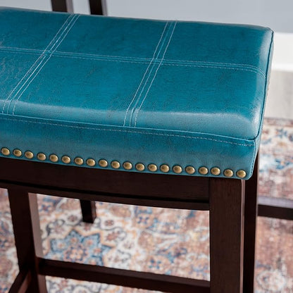 Linon Carson Blue Backless Bar Stool, Brown