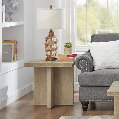 Roundhill Furniture Mchome Square End Table, Nightstand, Oak Finish