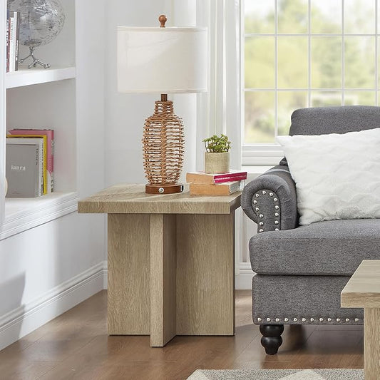 Roundhill Furniture Mchome Square End Table, Nightstand, Oak Finish