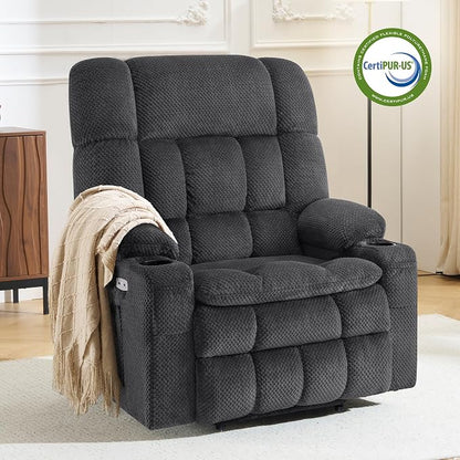 MCombo Oversized Power Lift Recliner Chair for Elderly, Dual Motor Lift Chair with Heat and Massage, Lay Flat Lift Chair for Big and Tall, Cup Holders, Fabric R7891 (Large-Wide, Dark Gray)