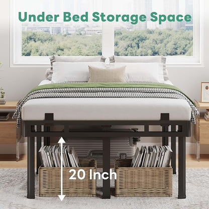 Superay Queen Bed Frame, 24 inch Metal Bed Frame & Box Spring 2 in 1 Platform with Rounded Legs, Double Layer Bed Frame with Matress Gasket & headboard Adapter, Support Up to 4000lbs