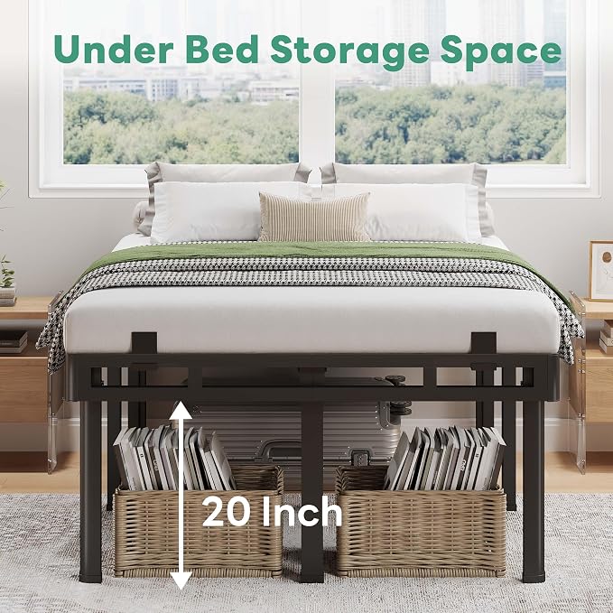Superay King Bed Frame, 24 inch Metal Bed Frame & Box Spring 2 in 1 Platform with Rounded Legs, Double Layer Bed Frame with Matress Gasket & headboard Adapter, Support Up to 4000lbs