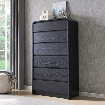 Aitjunz Modern 7 Drawers Dresser for Bedroom, 55" Tall Dressers & Chest of Drawers w/Curved Profile Design, Wood Mid Century Vertical Storage Dressers Organizer for Bedroom, Living Room, Black