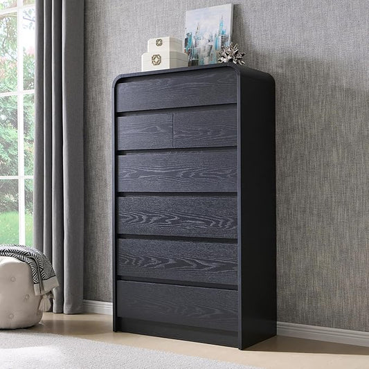 Aitjunz Modern 7 Drawers Dresser for Bedroom, 55" Tall Dressers & Chest of Drawers w/Curved Profile Design, Wood Mid Century Vertical Storage Dressers Organizer for Bedroom, Living Room, Black
