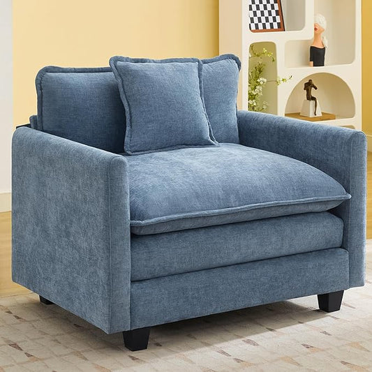 WUTUTUEE 41'' Modern Chenille Oversized Chair, Upholstered Accent Living Room Chair with Extra Thicked Deep Seat, Single Lounge Chair for Bedroom, Small Apartment, Blue