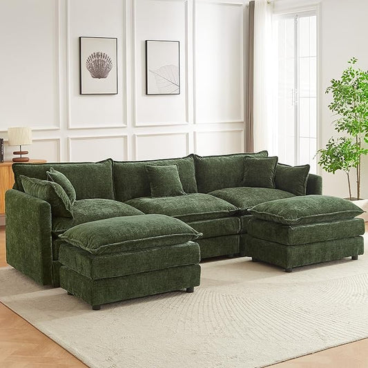 Modular Sectional Sofa, 112.2 Inch U Shaped Couch Set with Armrests, 3-Seater Comfy Cloud Couches for Living Room Apartment, Green