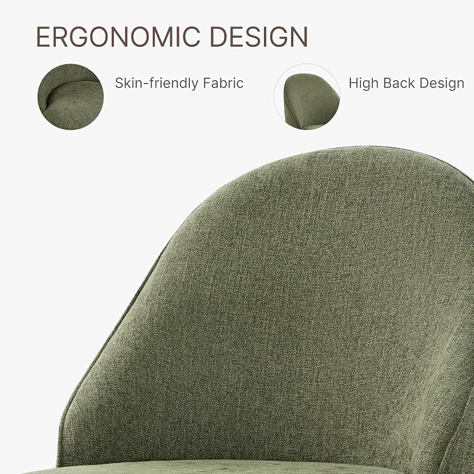 KISLOT Swivel Dining Chairs Set of 2, Upholstered Mid Century Modern Deskchair with Round Back, Linen Fabric Kitchen Chairs for Dining Room, Bedroom, Dressing Room, Green