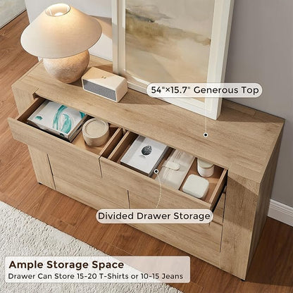 OKD 6 Drawer Dresser for Bedroom, 54" Wide Chest of Drawers with Thick Wood Design, Handleless, Modern Bedroom Dresser, Storage Organizer for Living Room/Entryway/Hallway, Natural Oak