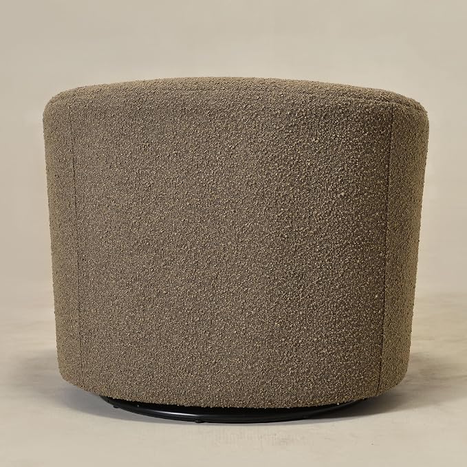 KINWELL 34" W Mid Century Modern Swivel Barrel Chair, Round Upholstered Boucle Swivel Accent Chairs, No Assembly Sofa Chair for Living Room Bedroom Reading Apartment Lounge Nursery(Teddy Brown)