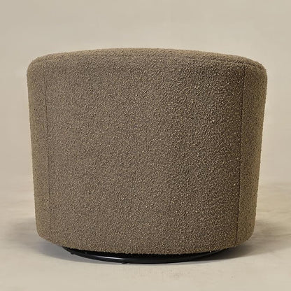 KINWELL 34" W Mid Century Modern Swivel Barrel Chair, Round Upholstered Boucle Swivel Accent Chairs, No Assembly Sofa Chair for Living Room Bedroom Reading Apartment Lounge Nursery(Teddy Brown)