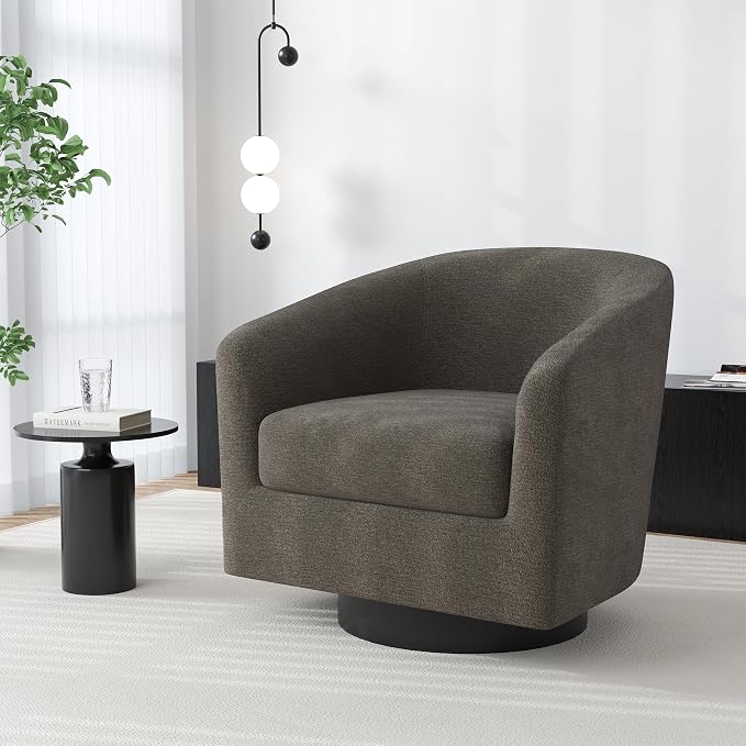 Swivel Barrel Accent Chair, Modern Round Chenille Fabric Arm Chair for Living Room, Bedroom, Comfy Club Reading Chairs for Adults（Chenille Fabric, Tan, Set of 1