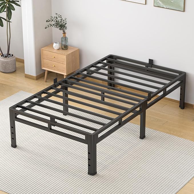 NKZ Twin Size Bed Frame 16 Inch, Metal Bed Frame & Box Spring 2 in 1 Platform with Round Corner Legs, 4000lbs Weight Capacity Reinforced Metal Frame, Headboard Hole, Noise-Free, Easy Assembly
