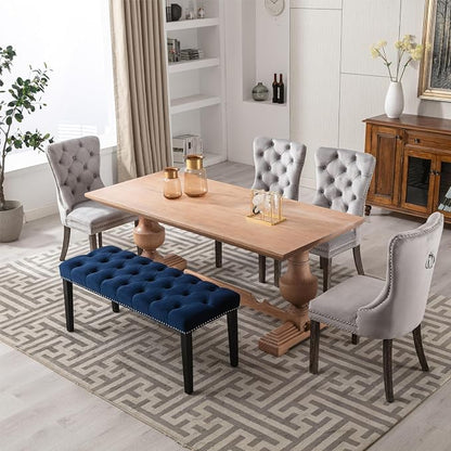 KCC Button-Tufted Ottoman Bench, Upholstered Bedroom Benches Velvet Footrest Stool Accent Bench for Entryway Dining Room Living Room Bedroom End of Bed, Blue