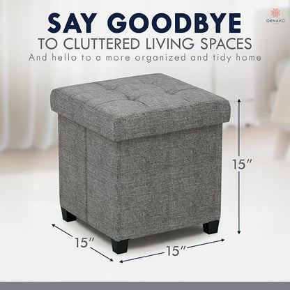 Ornavo Home Storage Ottoman with Legs, Square Cube Foot Rest Stool Seat, for Living Room, Bedroom, Home Office, Dorm - 15 x 15 x 15, Dark Gray