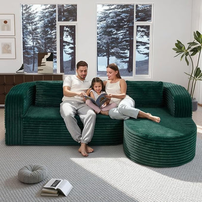 Hobestluk Modular Sectional Sofa Couches L-Shape Couch 3 Seat Modular Sofa Memory Foam Sectional Couches for Living Room, Cloud Couch (Round Green, 96", Right Hand Facing)