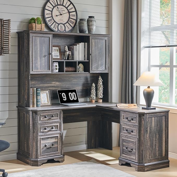 T4TREAM 59" Home Office Desk Hutch with Ample Storage, Only Match VSC Series Farmhouse Desk (Dark Rustic Oak)