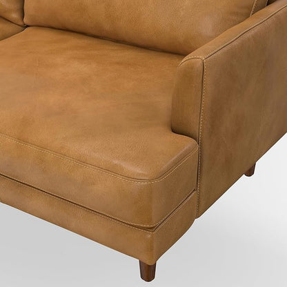 SIMPLIHOME Livingston 90-inch Wide Sofa in Sienna Top Grain Genuine Leather, Handcrafted Mid-Century Modern Couch for Living Room, Large 3-Seater with Feather-Wrapped Cushions and Solid Wood Frame