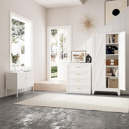71”H Metal Kitchen Pantry Cabinet, Pantry Cabinets with 2 Doors and 4 Shelves, Kitchen Cabinet for Kitchen, Dining Room, Living Room and Bathroom, White