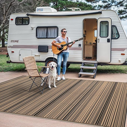 GENIMO Outdoor Rug for Patio Clearance, 9'x12' Reversible Plastic Straw Rugs, Lightweight Waterproof RV Camping Mat for Camper, Balcony, Deck, Backyard, Picnic, BlackBrown