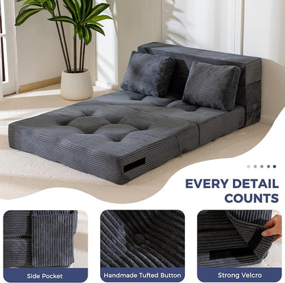 MAXYOYO Convertible Sofa Bed, Fold Out Sofa Couch with Pillow, 4 in 1 Tufted Folding Couch Bed Foam Floor Couch, Lazy Chair for Living Room Bedroom Guest Room, Dark Grey