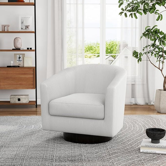 Swivel Accent Chair, Upholstered Corduroy Barrel Chair for Living Room, Small Single Sofa Bedroom Reading Seat, Beige