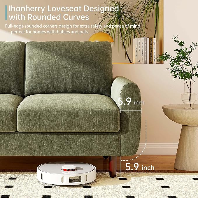 Ihanherry 68" Loveseat Sofa, Modern 2-Seat Couch, Mid Century Sofa, Comfy Chenille Deep Seat Couch for Living Room, Bedroom, Office, Apartment, Green