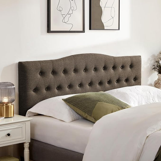 Tufted Headboard Full Size, Solid Wood Adjustable Height Head Board, Brown | Upholstered Full XL Headboard Only with Durable Solid Wood Legs, Adjustable Height 37-51 in, Fabric Button Diamond HeadBoards