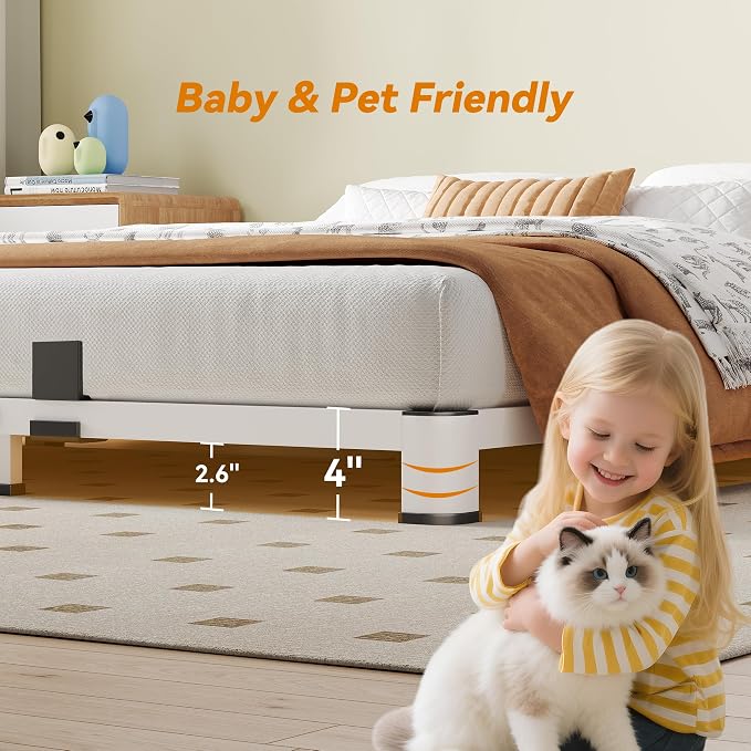 NKZ Twin Platform Bed Frame 4 Inch, Heavy Duty Metal Low Profile Bed Frame with Round Corner Legs, 3500lbs Weight Capacity Reinforced Frame, No Box Spring Needed，Noise-Free, Easy Assembly