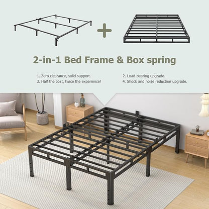 NKZ Full Size Bed Frame 20 Inch, Metal Bed Frame & Box Spring 2 in 1 Platform with Round Corner Legs, 4000lbs Weight Capacity Reinforced Metal Frame, Headboard Hole, Noise-Free, Easy Assembly