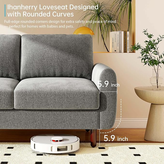 Ihanherry 68" Loveseat Sofa, Modern 2-Seat Couch, Mid Century Sofa, Comfy Chenille Deep Seat Couch for Living Room, Bedroom, Office, Apartment, Gray
