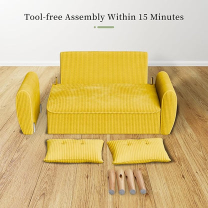 Vongrasig 48" Small Modern Loveseat Sofa, Mid Century Soft Corduroy Fabric 2-Seat Sofa Couch Tufted Love Seat with Back Cushions and Tapered Legs for Living Room, Bedroom and Small Space (Yellow)