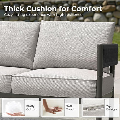 Grand patio 5-Piece Outdoor Furniture Set, 4 Seats Wicker Sofa Conversation Set with Thick Cushions and Coffee Table, for Backyard, Balcony, Garden (Beige)